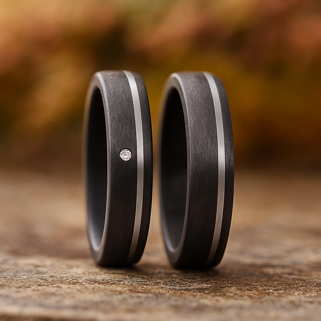 Ehe - Partnerringe aus Titan und Carbon mit Diamant ink. Gravur | Modell AB 3936