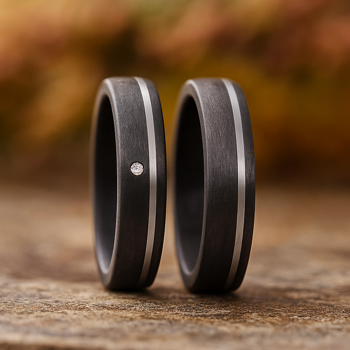 Ehe - Partnerringe aus Titan und Carbon mit Diamant ink. Gravur | Modell AB 3936