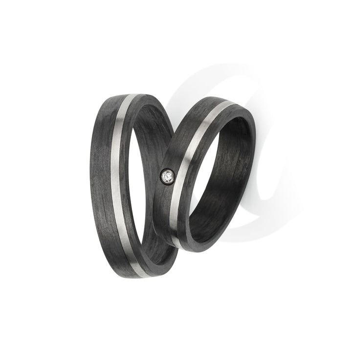Ehe - Partnerringe aus Titan und Carbon mit Diamant ink. Gravur | Modell AB 3936