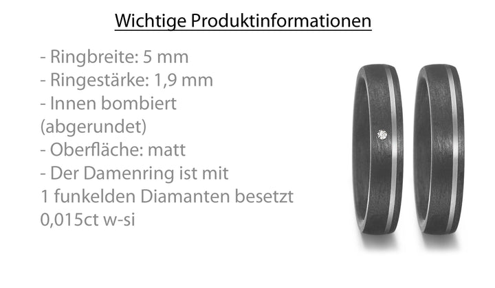 Ehe - Partnerringe aus Titan und Carbon mit Diamant ink. Gravur | Modell AB 3936