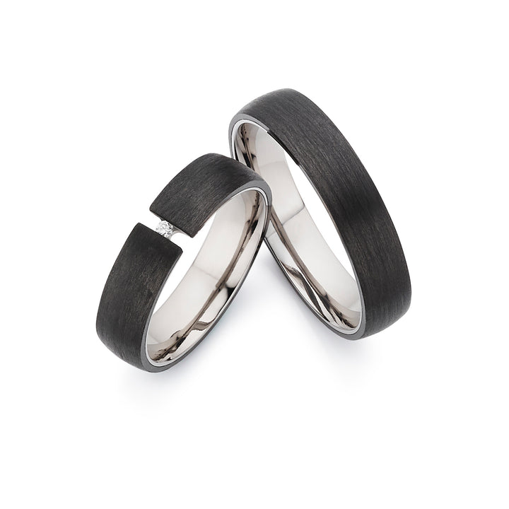 Eheringe / Partnerringe aus Titan & Carbon mit Diamant – inkl. Gravur | Modell AB 3938