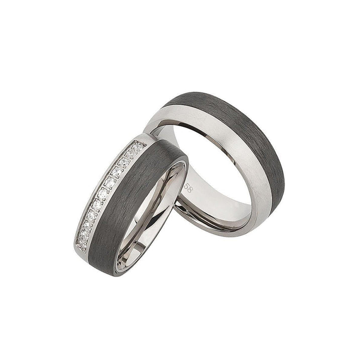 Ehe - Partnerringe aus Titan und Carbon mit Zirkonia ink. Gravur | AB 3946