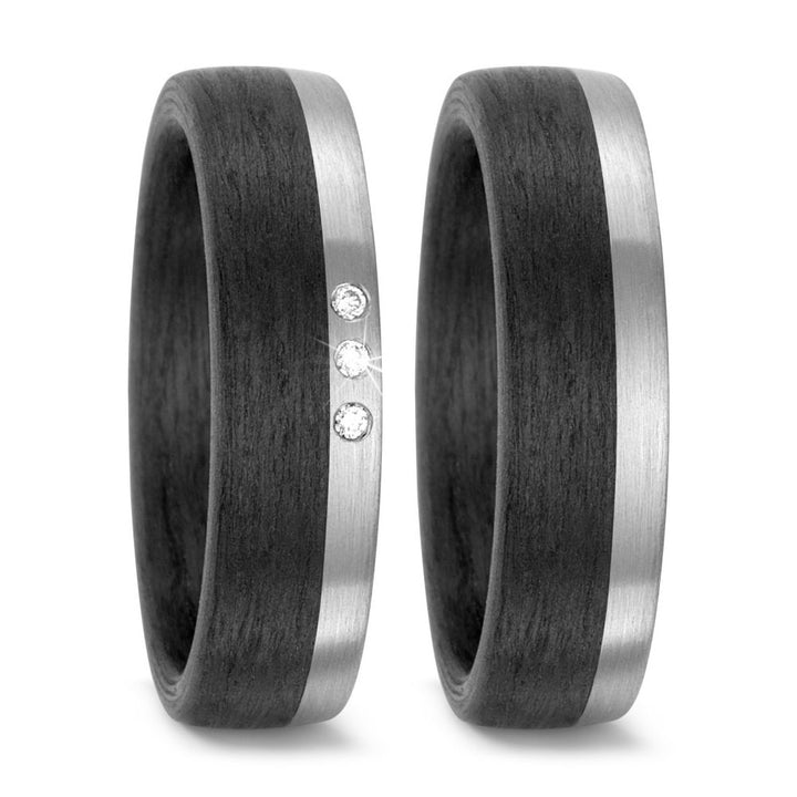Partnerringe aus Titan und Carbon mit Zirkonia ink. Gravur | AB 3948