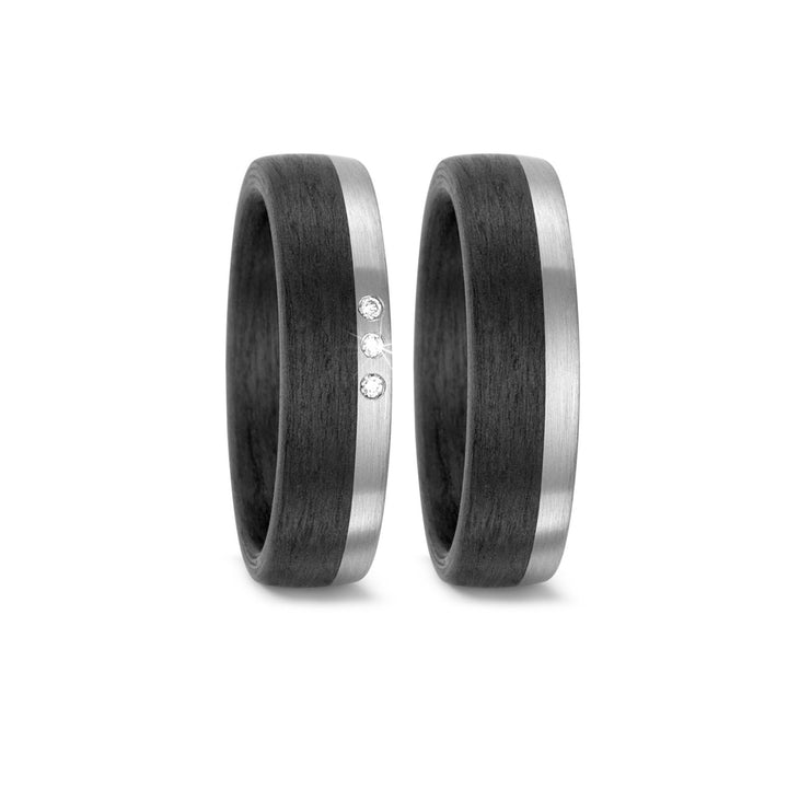 Partnerringe aus Titan und Carbon mit Zirkonia ink. Gravur | AB 3948
