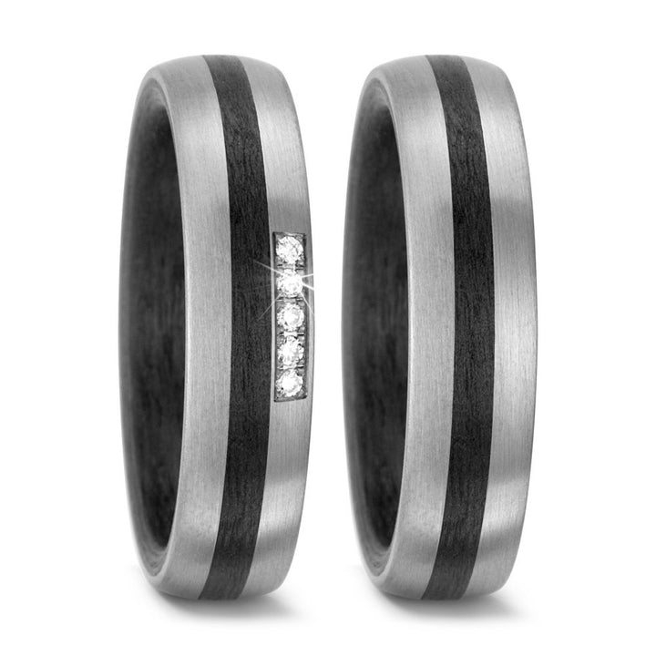 Partnerringe aus Titan und Carbon mit Zirkonia ink. Gravur | AB 3952