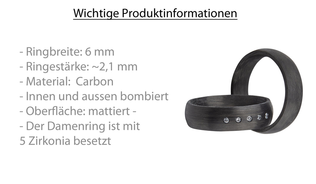 Partnerringe Carbon – CarbonLuma Five mit 5 Zirkonia | AB3954