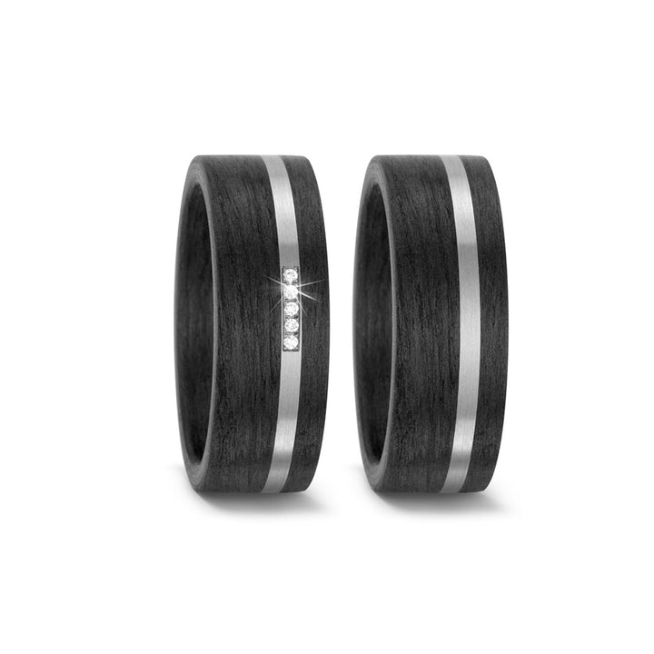 Partnerringe aus Titan und Carbon mit Zirkonia ink. Gravur | AB 3956