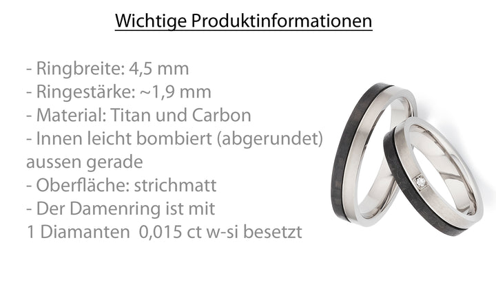 Eheringe / Partnerringe aus Titan & Carbon mit Diamant – inkl. Gravur | Modell AB 4100