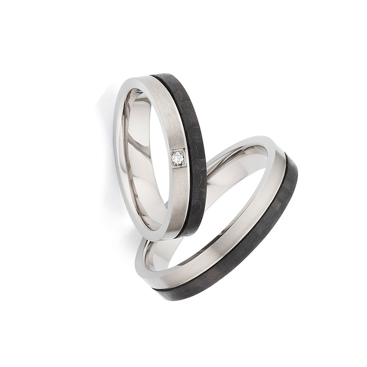 Eheringe / Partnerringe aus Titan & Carbon mit Diamant – inkl. Gravur | Modell AB 4100