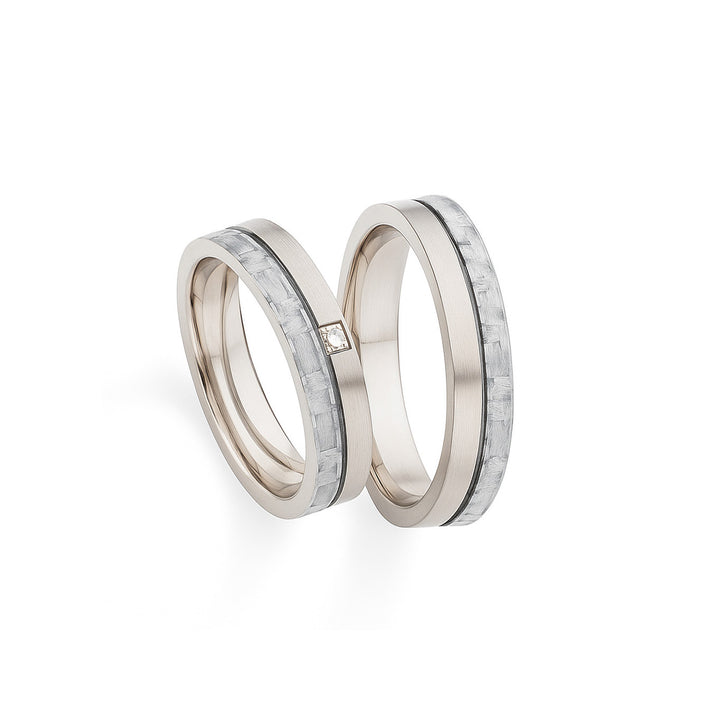 Eheringe / Partnerringe Titan & helles Carbon – Diamant - LightEdge Gravur | Modell AB 4102