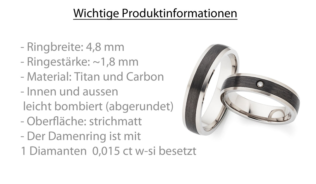 Partnerringe Titan & Carbon mit Diamant - CarbonTitan SlimDiamond Gravur | Modell AB 4104