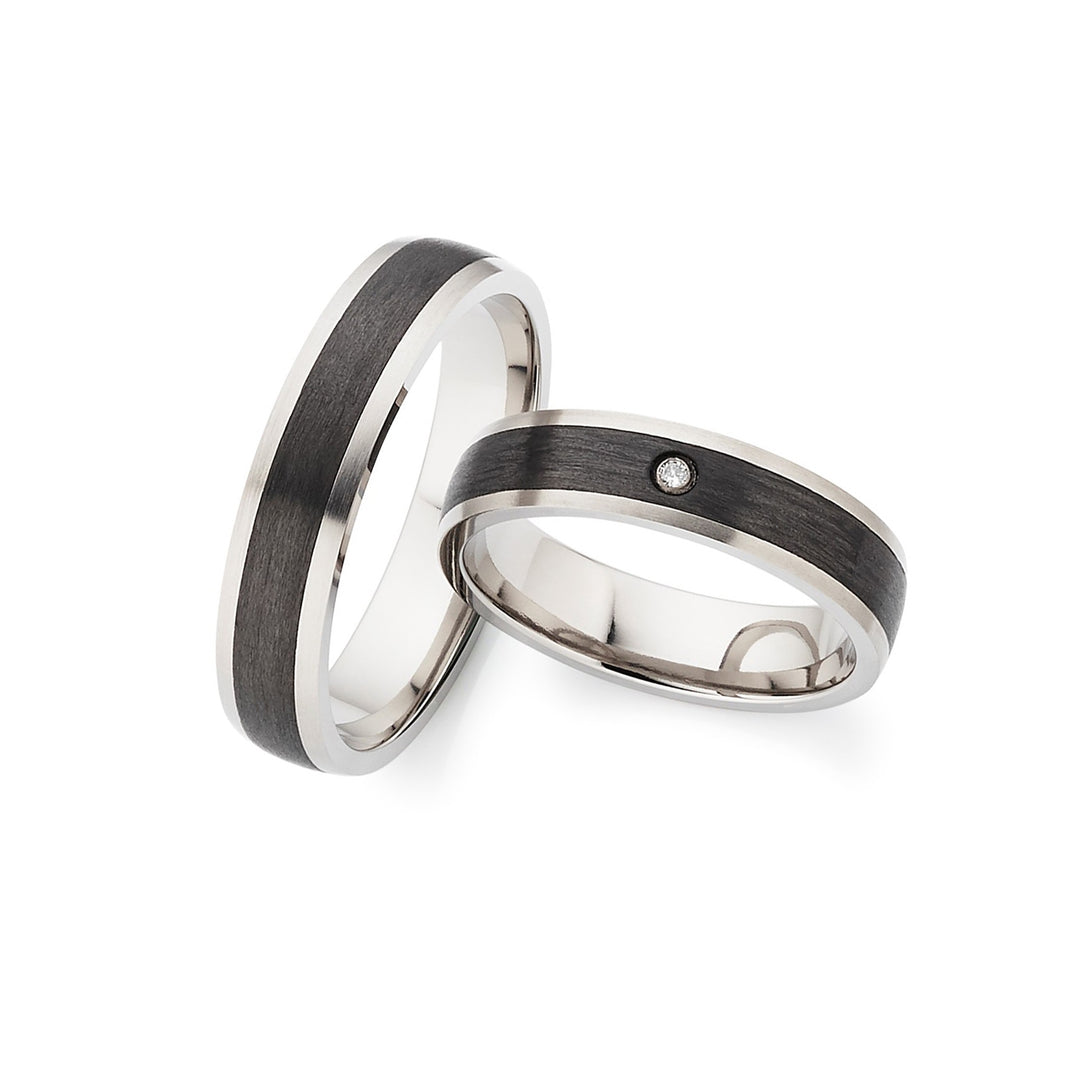 Partnerringe Titan & Carbon mit Diamant - CarbonTitan SlimDiamond Gravur | Modell AB 4104
