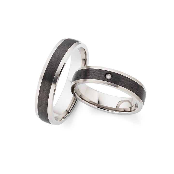 Partnerringe Titan & Carbon mit Diamant - CarbonTitan SlimDiamond Gravur | Modell AB 4104