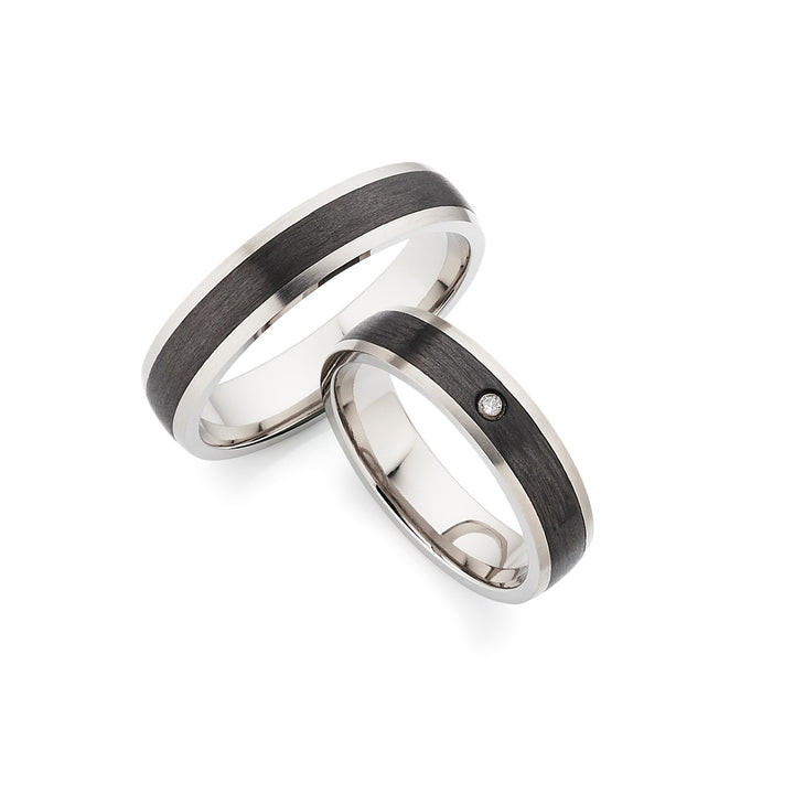 Partnerringe Titan & Carbon mit Diamant - CarbonTitan SlimDiamond Gravur | Modell AB 4104