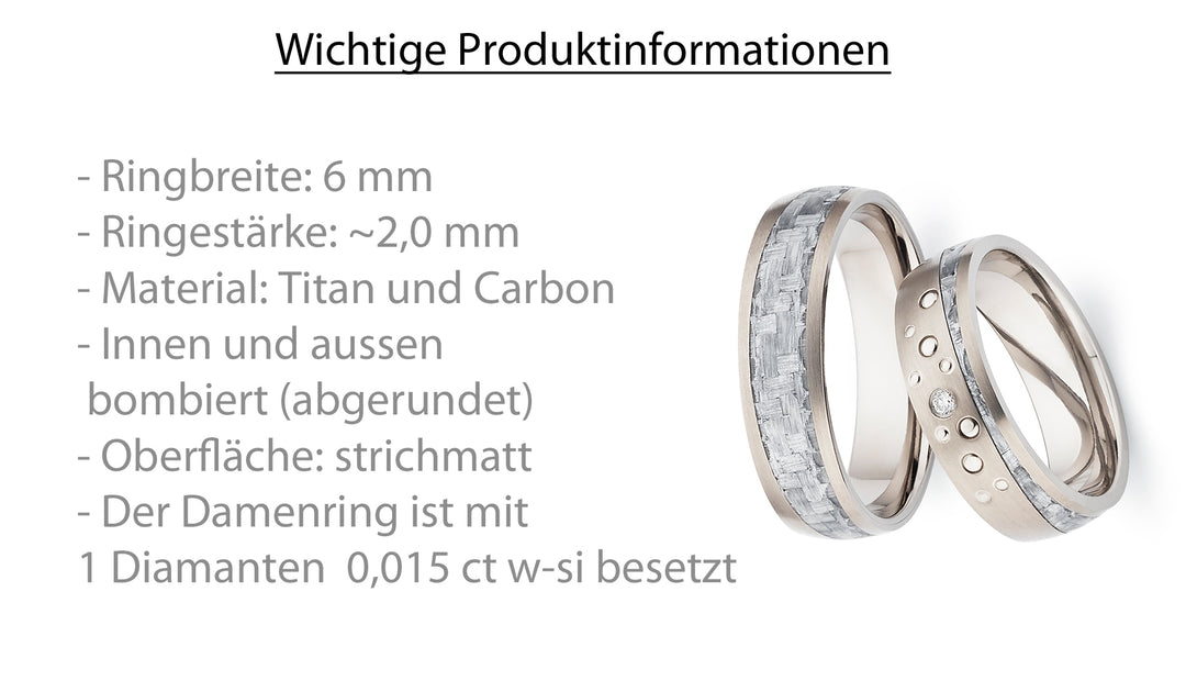 Partnerringe Titan & helles Carbon mit Diamant – CarbonWeave Frost | AB4106
