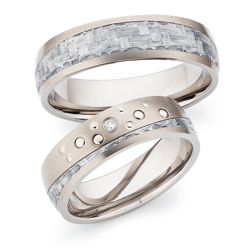 Partnerringe Titan & helles Carbon mit Diamant – CarbonWeave Frost | AB4106