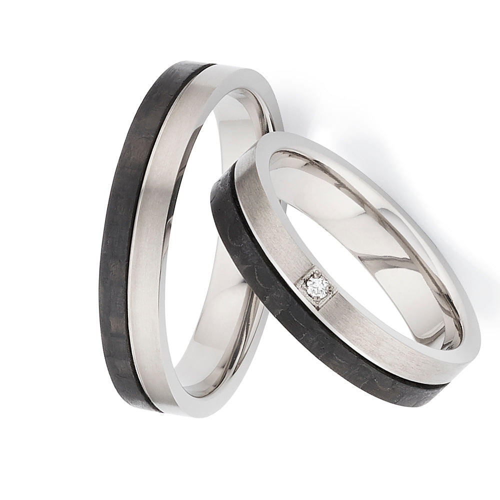 Eheringe / Partnerringe aus Titan & Carbon mit Diamant – inkl. Gravur | Modell AB 4100