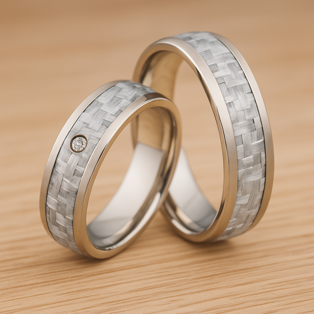 Partnerringe Titan & helles Carbon – Diamant - CarbonWeave Aurora | AB4108