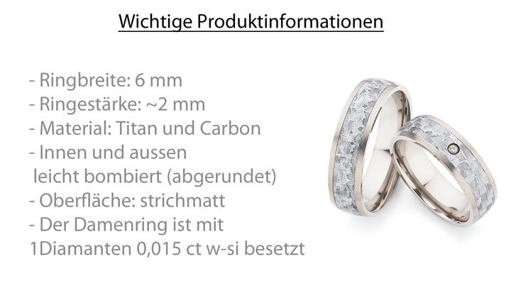 Partnerringe Titan & helles Carbon – Diamant - CarbonWeave Aurora | AB4108