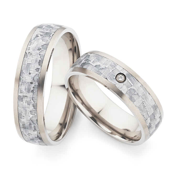 Partnerringe Titan & helles Carbon – Diamant - CarbonWeave Aurora | AB4108