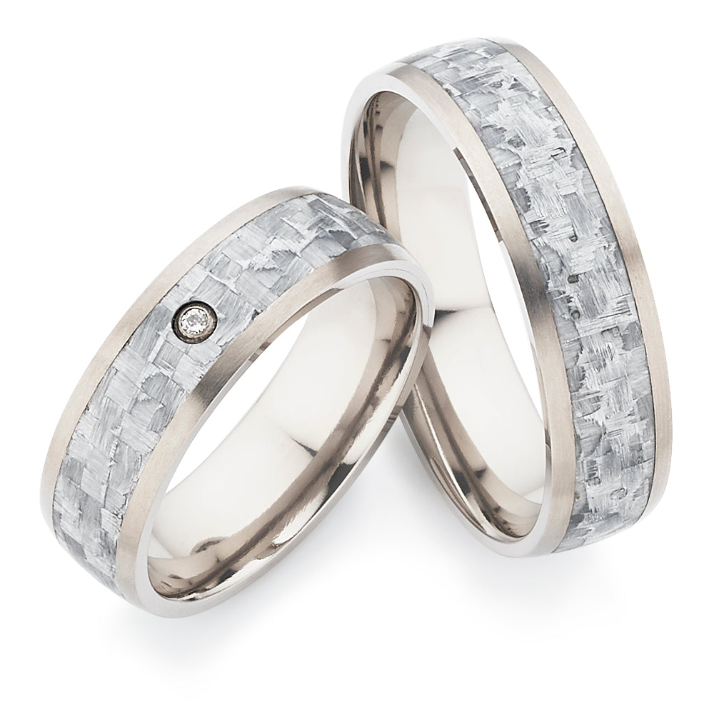 Partnerringe Titan & helles Carbon – Diamant - CarbonWeave Aurora | AB4108