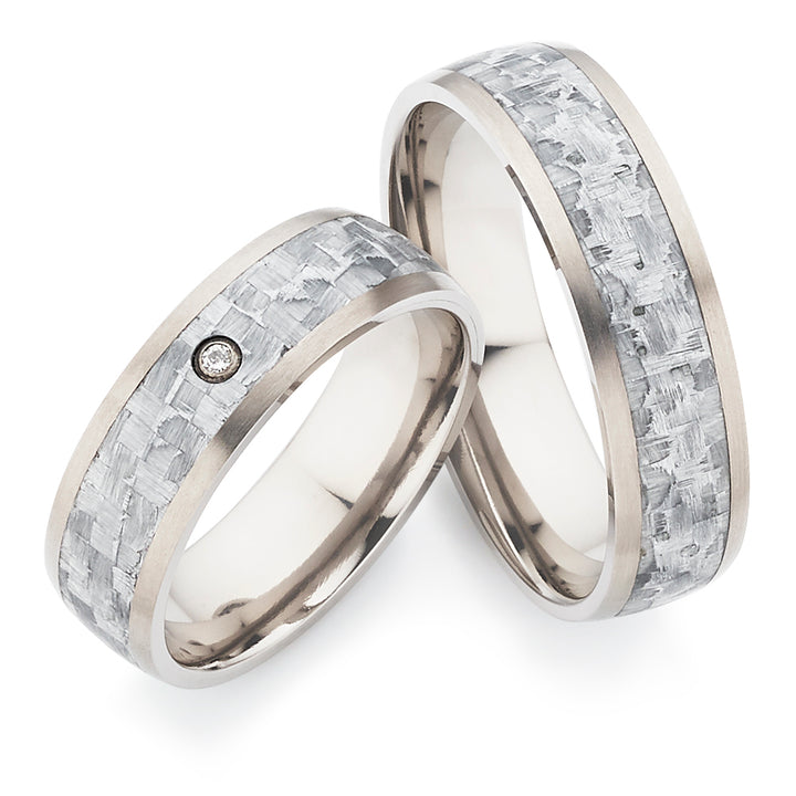 Partnerringe Titan & helles Carbon – Diamant - CarbonWeave Aurora | AB4108