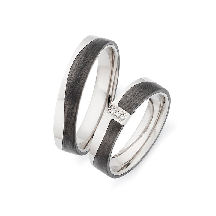 Eheringe / Partnerringe aus Titan & Carbon mit Diamant – inkl. Gravur | Modell AB 4110