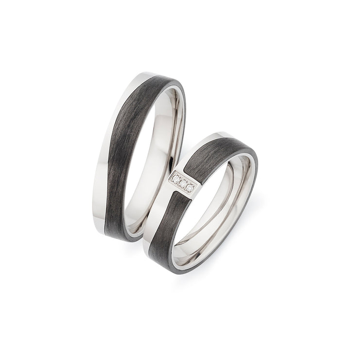 Eheringe / Partnerringe aus Titan & Carbon mit Diamant – inkl. Gravur | Modell AB 4110