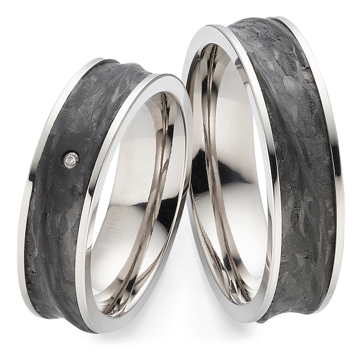 Eheringe / Partnerringe Titan & strukturiertes Carbon mit Diamant StoneEdge| Modell AB 4280
