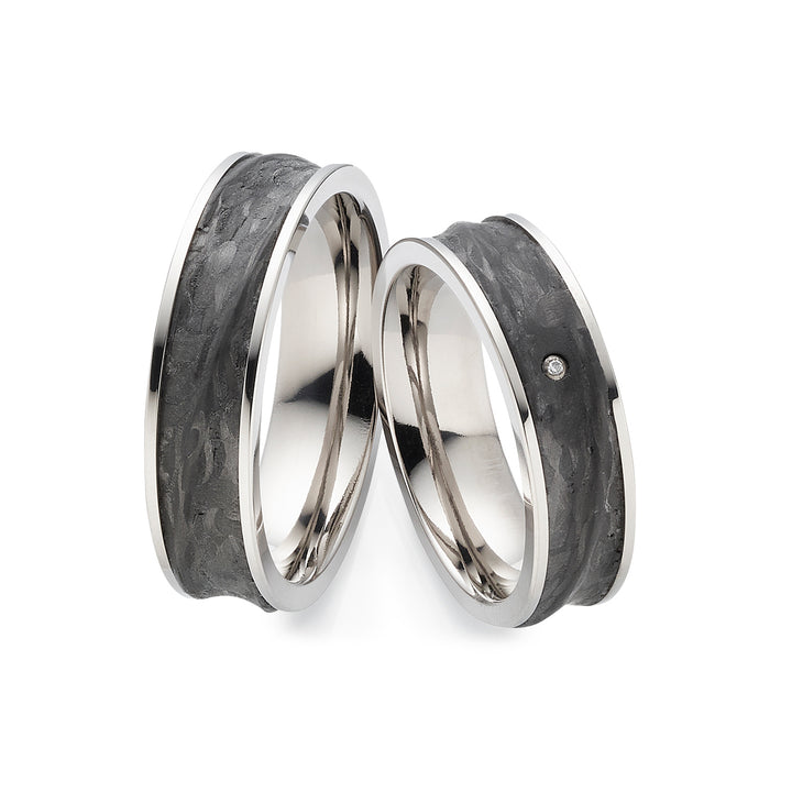 Eheringe / Partnerringe Titan & strukturiertes Carbon mit Diamant StoneEdge| Modell AB 4280