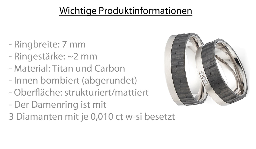 Partnerringe Titan & Carbon – Diamant - CarbonTitan StructureTrio | AB4282