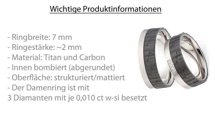 Partnerringe Titan & Carbon – Diamant - CarbonTitan StructureTrio | AB4282
