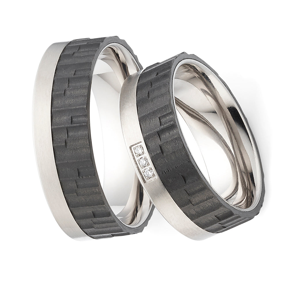 Partnerringe Titan & Carbon – Diamant - CarbonTitan StructureTrio | AB4282