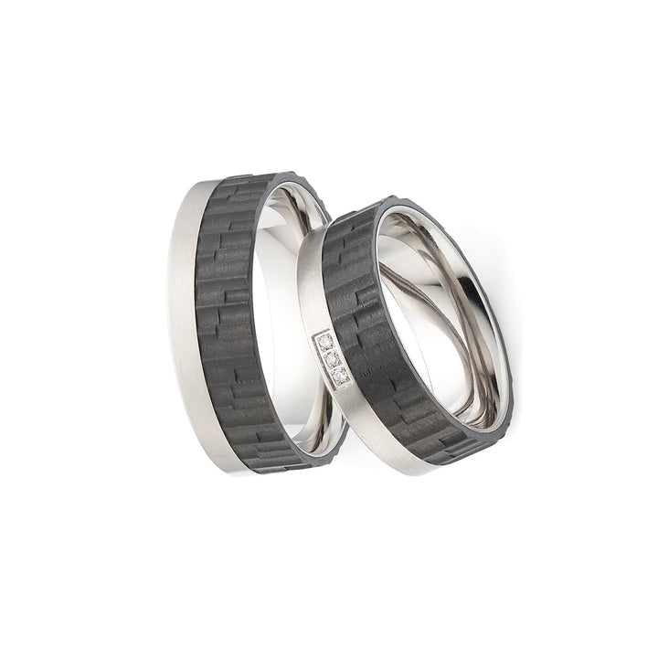 Partnerringe Titan & Carbon – Diamant - CarbonTitan StructureTrio | AB4282