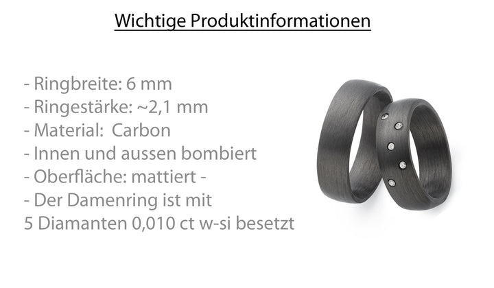 Partnerringe Carbon – CarbonLux Five mit Diamanten | AB4284