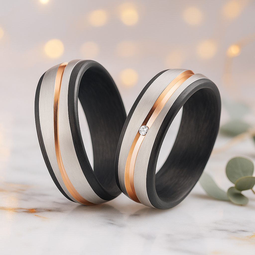 Partnerringe Titan & Carbon Roségold – Diamant - RoseChannel | Modell AB4286