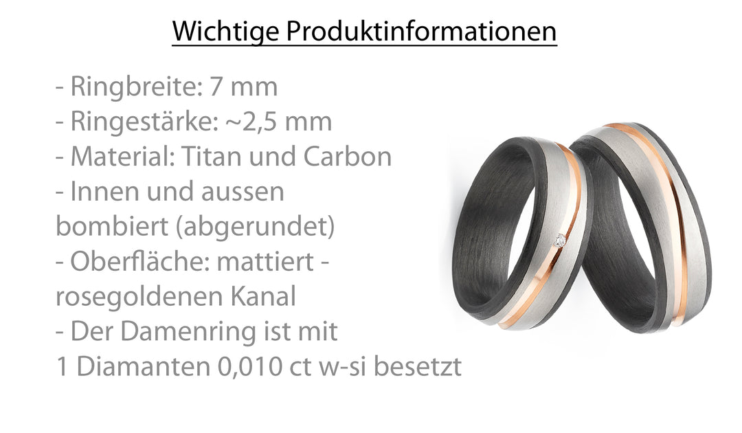 Partnerringe Titan & Carbon Roségold – Diamant - RoseChannel | Modell AB4286
