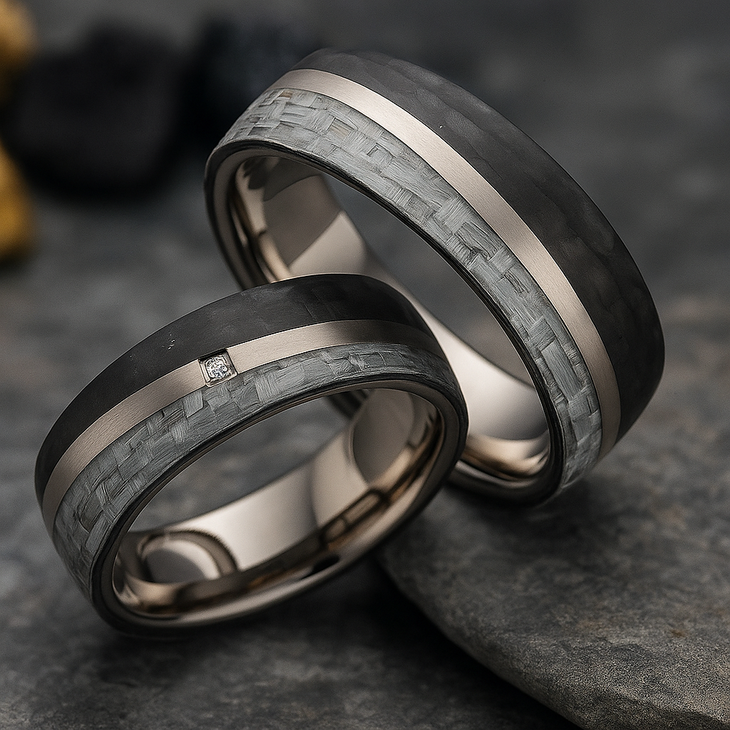 Partnerringe Titan & eisgraues Carbon – CarbonTitan FrostLine Arctic | Modell AB 4288