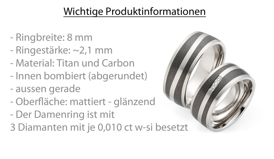 Partnerringe Titan & Carbon – Diamant - CarbonTitan StrongLine | AB4290