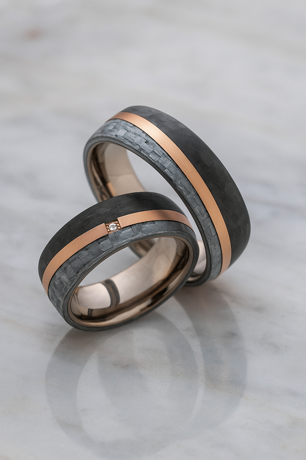 Partnerringe Titan & Carbon Roségold – Diamant - RoseEdge| Modell AB 4524