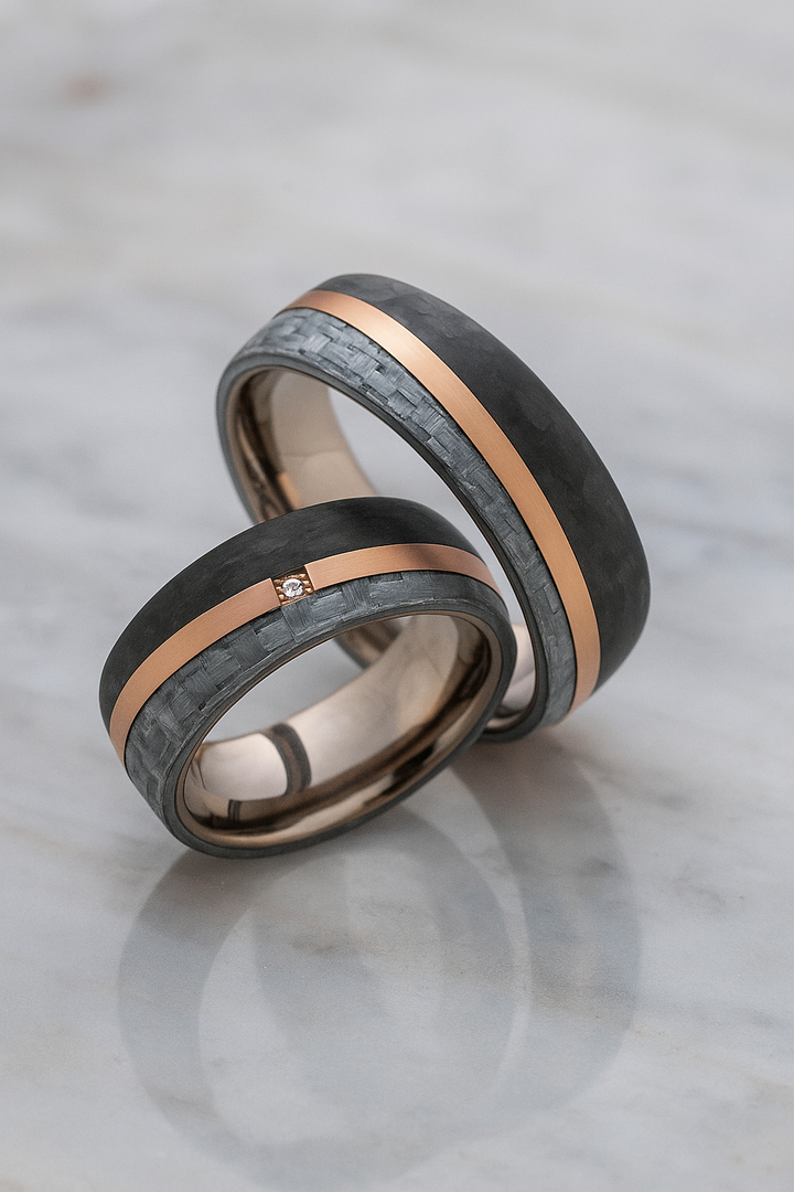 Partnerringe Titan & Carbon Roségold – Diamant - RoseEdge| Modell AB 4524