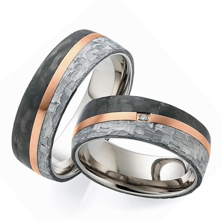 Partnerringe Titan & Carbon Roségold – Diamant - RoseEdge| Modell AB 4524