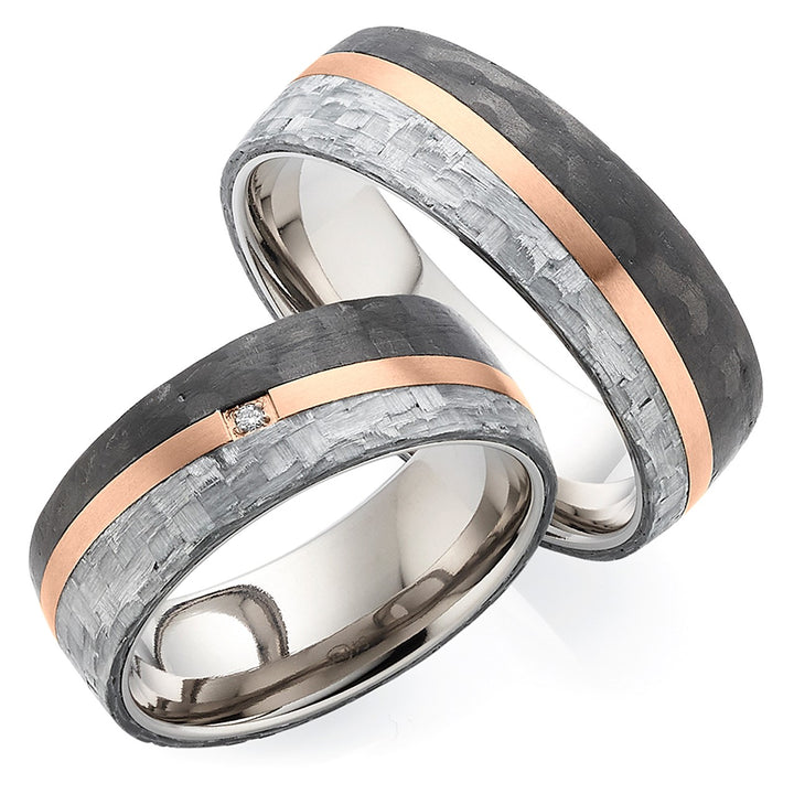 Partnerringe Titan & Carbon Roségold – Diamant - RoseEdge| Modell AB 4524