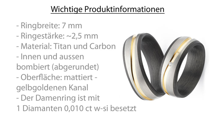 Partnerringe Titan & Carbon Gelbgold – Diamant - GoldChannel | Modell AB 4526