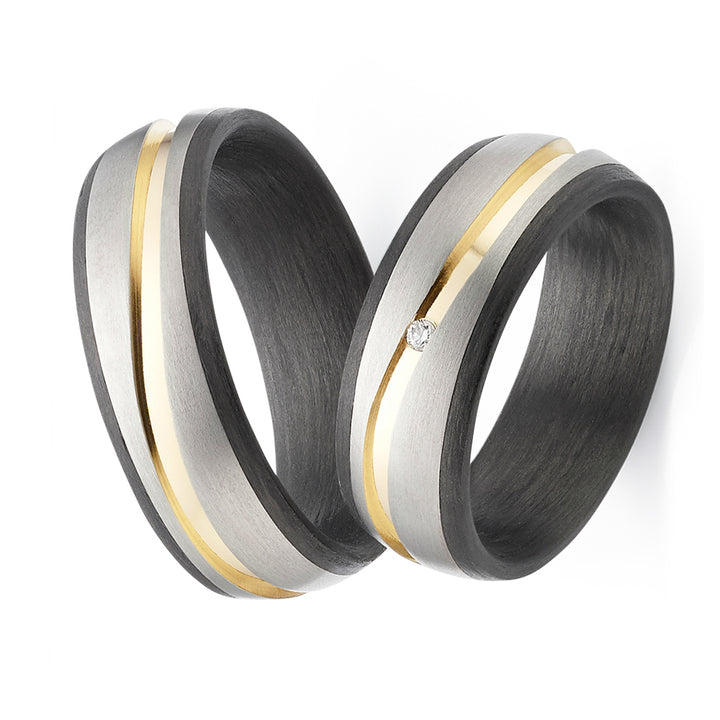 Partnerringe Titan & Carbon Gelbgold – Diamant - GoldChannel | Modell AB 4526