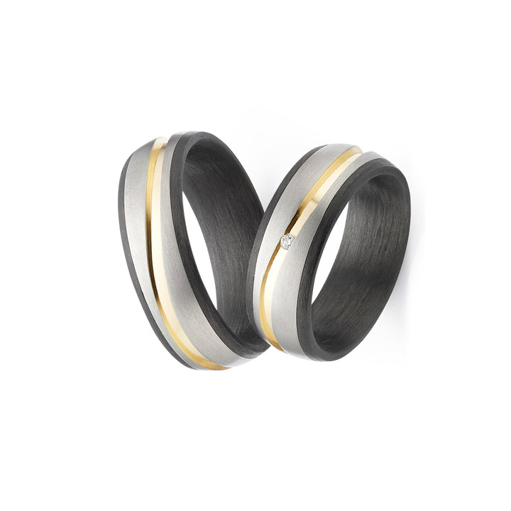 Partnerringe Titan & Carbon Gelbgold – Diamant - GoldChannel | Modell AB 4526