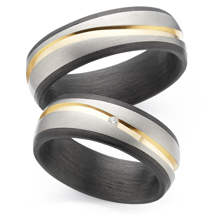 Partnerringe Titan & Carbon Gelbgold – Diamant - GoldChannel | Modell AB 4526