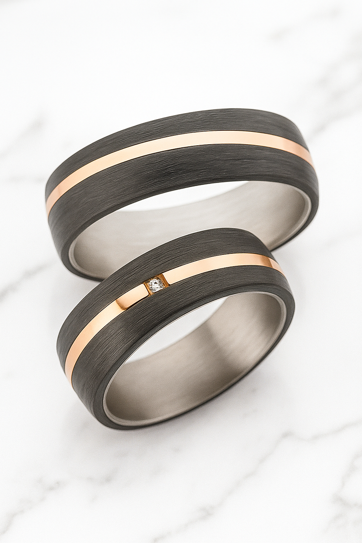 Partnerringe Titan & Carbon Roségold – CarbonTitan RoseLine | AB4638
