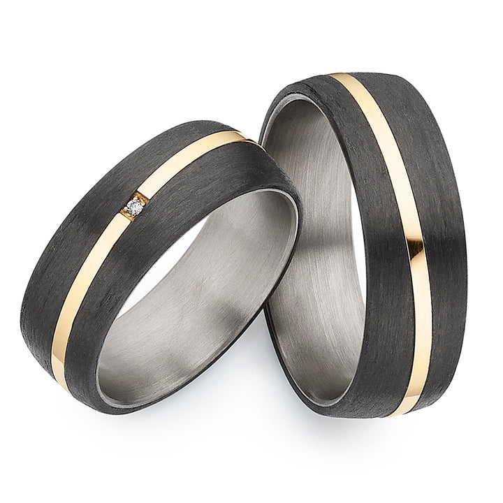 Partnerringe Titan & Carbon Goldakzent und Diamant – CarbonTitan GoldLine | 4640