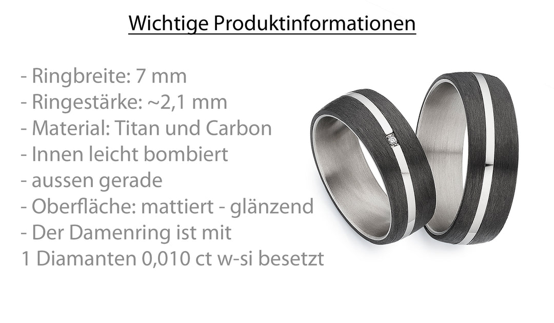 Partnerringe Titan & Carbon mit Diamant – CarbonTitan DualEdge| Modell AB 4642